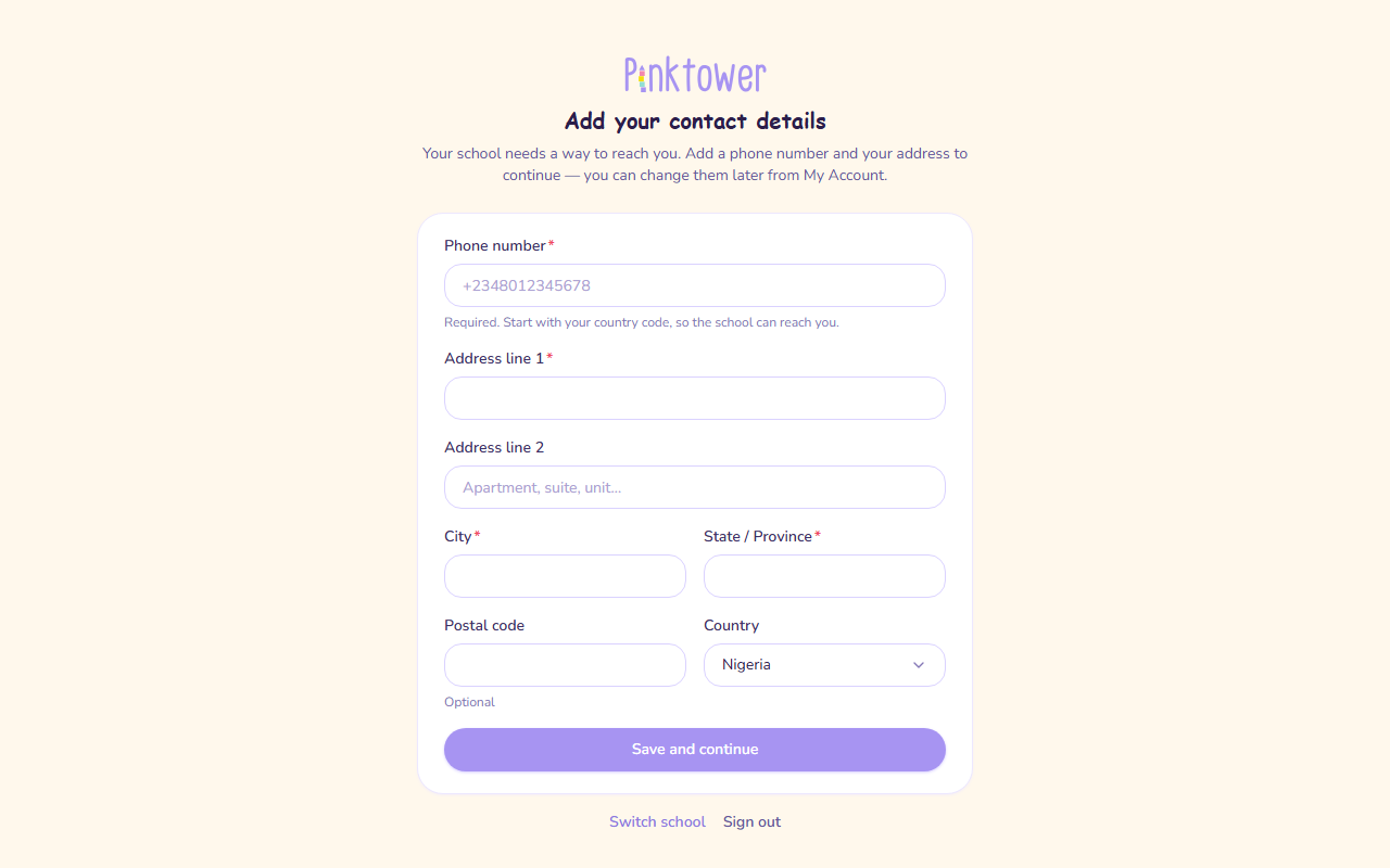 The Add your contact details page